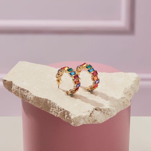 Multicoloured gems hoop earrings